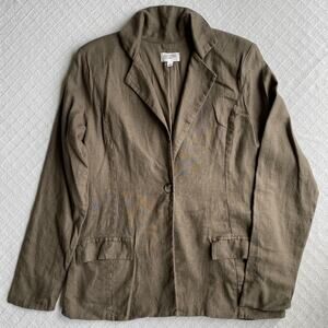 Candace Cameron Bure Coastal Linen Blend Blazer Olive Stone Women's Small